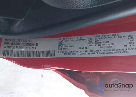 2021 Ram 1500 Big Horn 4X4 6'4 Box from USA, damaged, VIN 1C6SRFBT5MN591466